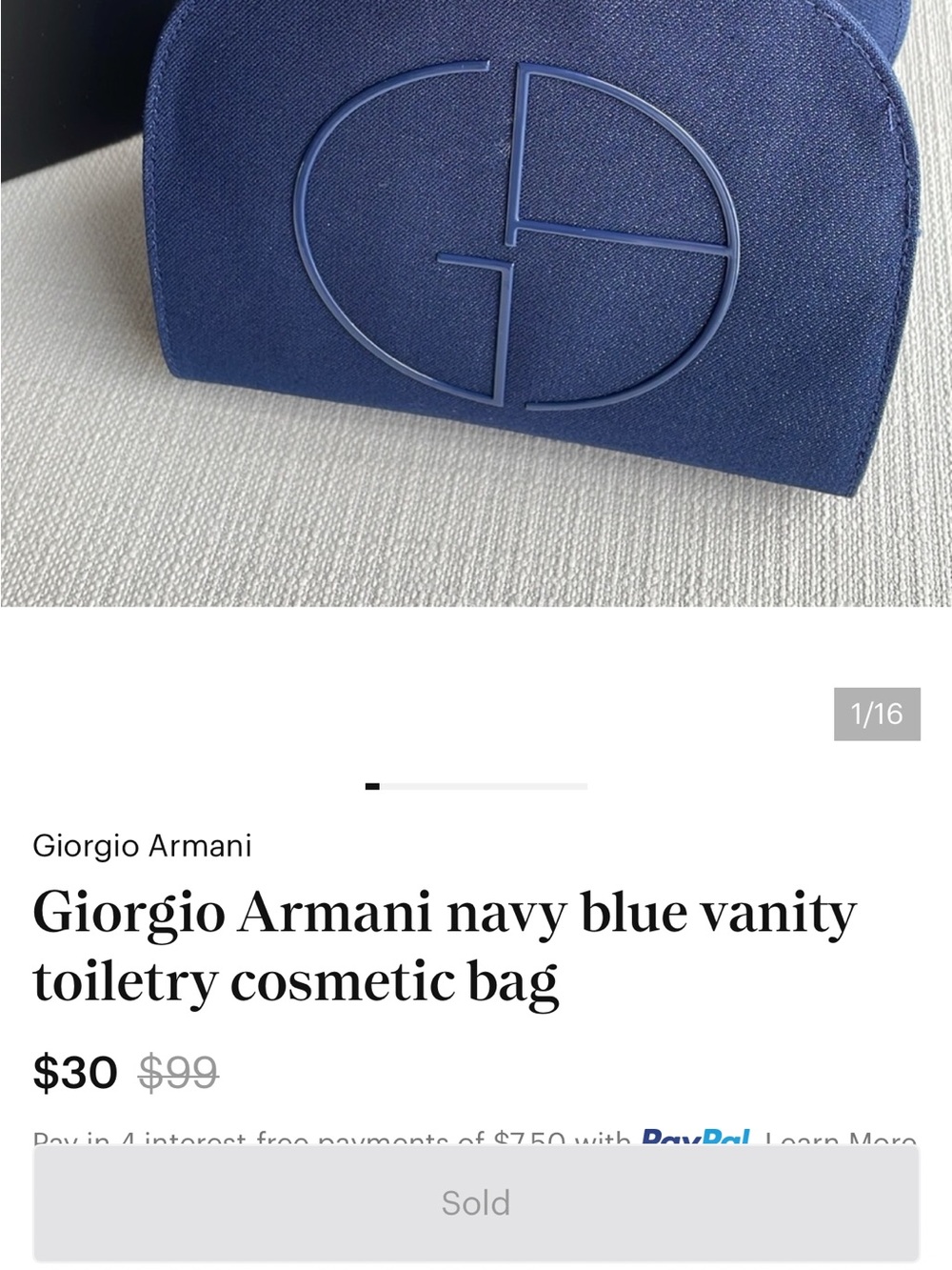 Giorgio Armani navy blue vanity toiletry cosmetic bag
